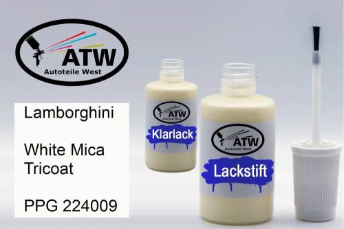 Lamborghini, White Mica Tricoat, PPG 224009: 20ml Lackstift + 20ml Klarlack - Set, von ATW Autoteile West.